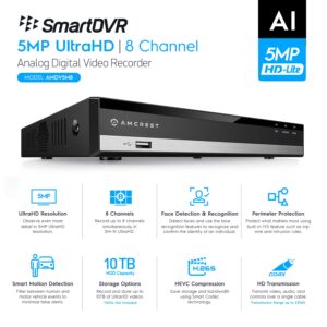 Amcrest 5MP UltraHD 8 Channel DVR Security Camera System Recorder, 5MP Security DVR for Analog Security Cameras, Remote Smartphone Access, Pre-Installed 4TB Hard Drive (AMDV5M8-4TB)