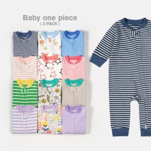 Teach Leanbh Baby Boys Girls 3 Pack Footless Pajamas Cotton Long Sleeve 2 Way Zipper Romper Sleep and Play (as1, age, 3_months, 6_months, Baby, Purple/Flower, 3-6 Months)