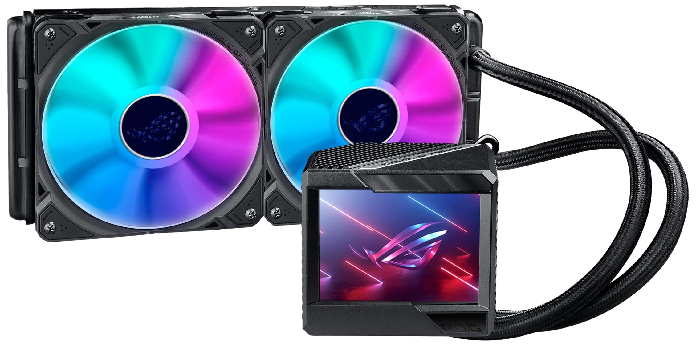 ASUS ROG Ryujin II 240 ARGB All-in-one Liquid CPU Cooler 240mm Radiator (3.5" Color LCD, Embedded Pump Fan, 2X ROG 120mmARGB Radiator Fans,Compatible with Intel LGA1700,1200 and AM5, AM4 Socket),BLACK