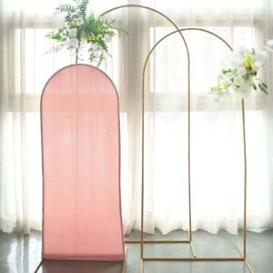 efavormart 5ft dusty rose spandex fit round top backdrop frame stand cover, 2-sided wedding arch cover