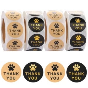 benbo 2000 pcs dog paw print thank you stickers, 1 inch kraft pet paw stickers gold foil puppy paw envelope seals labels stickers for small business, pet events, kennels, greeting cards, 4 rolls