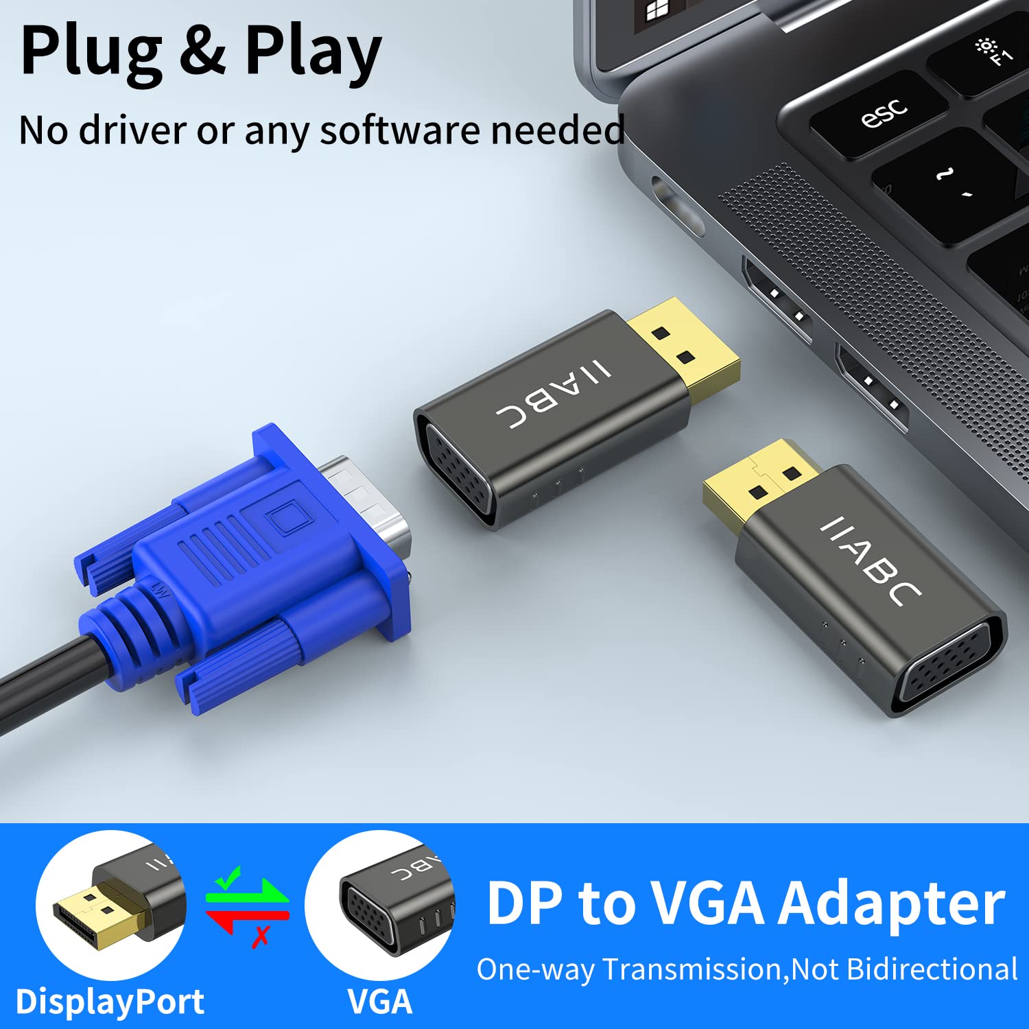 IIABC DisplayPort to VGA Adapter 1080P Converter, Display Port DP to VGA Adapter Male to Female Connector Compatible with Computer, Desktop, Laptop, PC, Monitor, Projector, HDTV