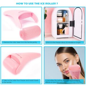 2 PACK Ice Roller for Face and Body Massage, Facial Roller Skin Care Tool for Reduce Wrinkles and Puffiness, Migraine Pain Relief and Skin Tighten, Cold Therapy for Cooling and Calming.(Pink+Green)