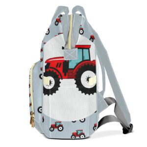 XIUCOO Personalized Red Farm Tractor Diaper Bag Backpack with Name Mommy Nursing Baby Bags Travel Nappy Bag Gift