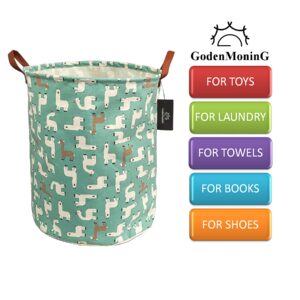 Collapsible Laundry Basket - GodenMoninG 62.8L Large Sized Round Waterproof Storage Bin with Handles,Home Decor,Toy Organizer,Children Nursery Hamper. (Teal Alpaca)