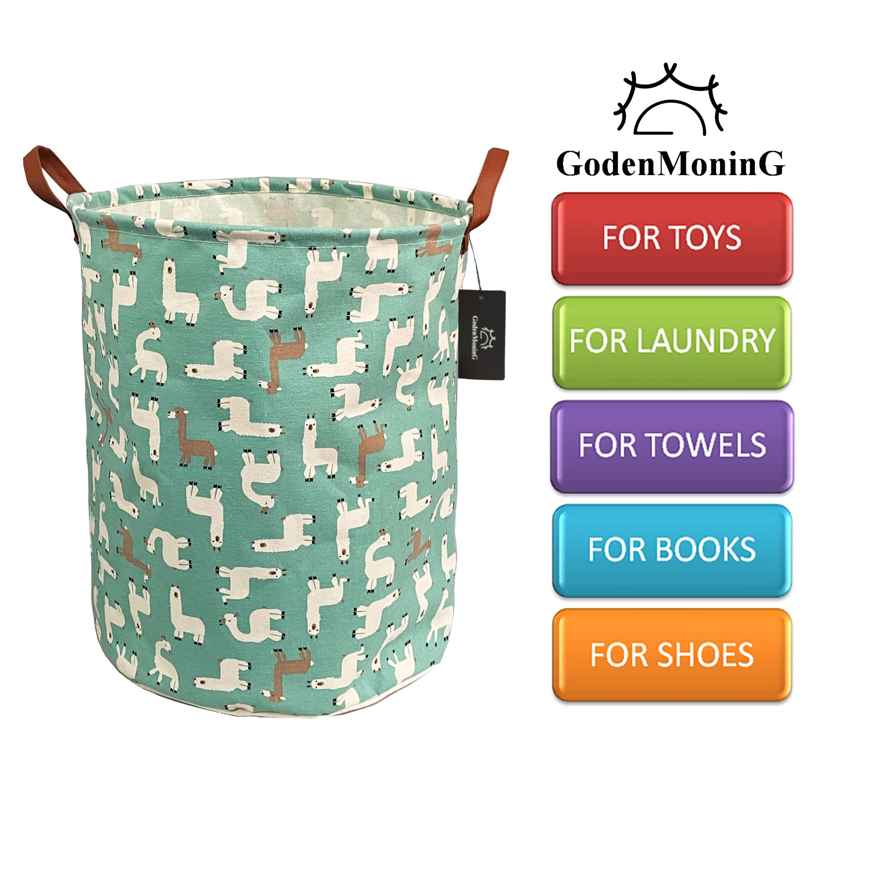 Collapsible Laundry Basket - GodenMoninG 62.8L Large Sized Round Waterproof Storage Bin with Handles,Home Decor,Toy Organizer,Children Nursery Hamper. (Teal Alpaca)