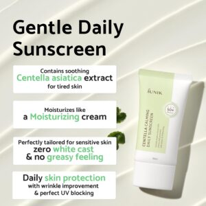 IUNIK Centella Calming Moisture Daily Sunscreen SPF 50+ PA++++ Matte & No White Cast Centella Asiatica Dry Oily Sensitive Vegan Korean Skincare