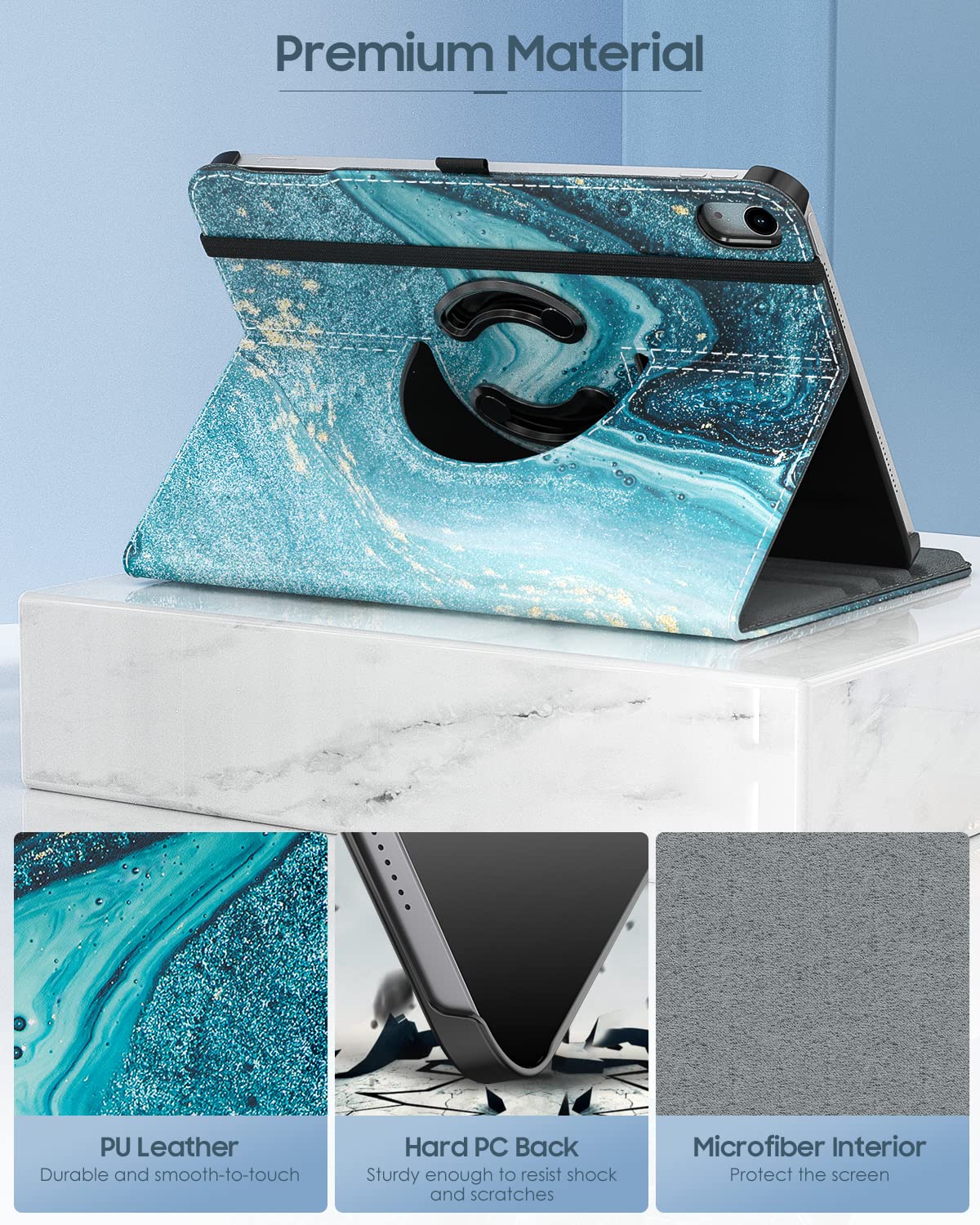 TiMOVO Case for iPad 10th Generation 2022, 90 Degree Rotating Smart Cover, Protective Leather Cover with Stylus Loop - Gilding Texture