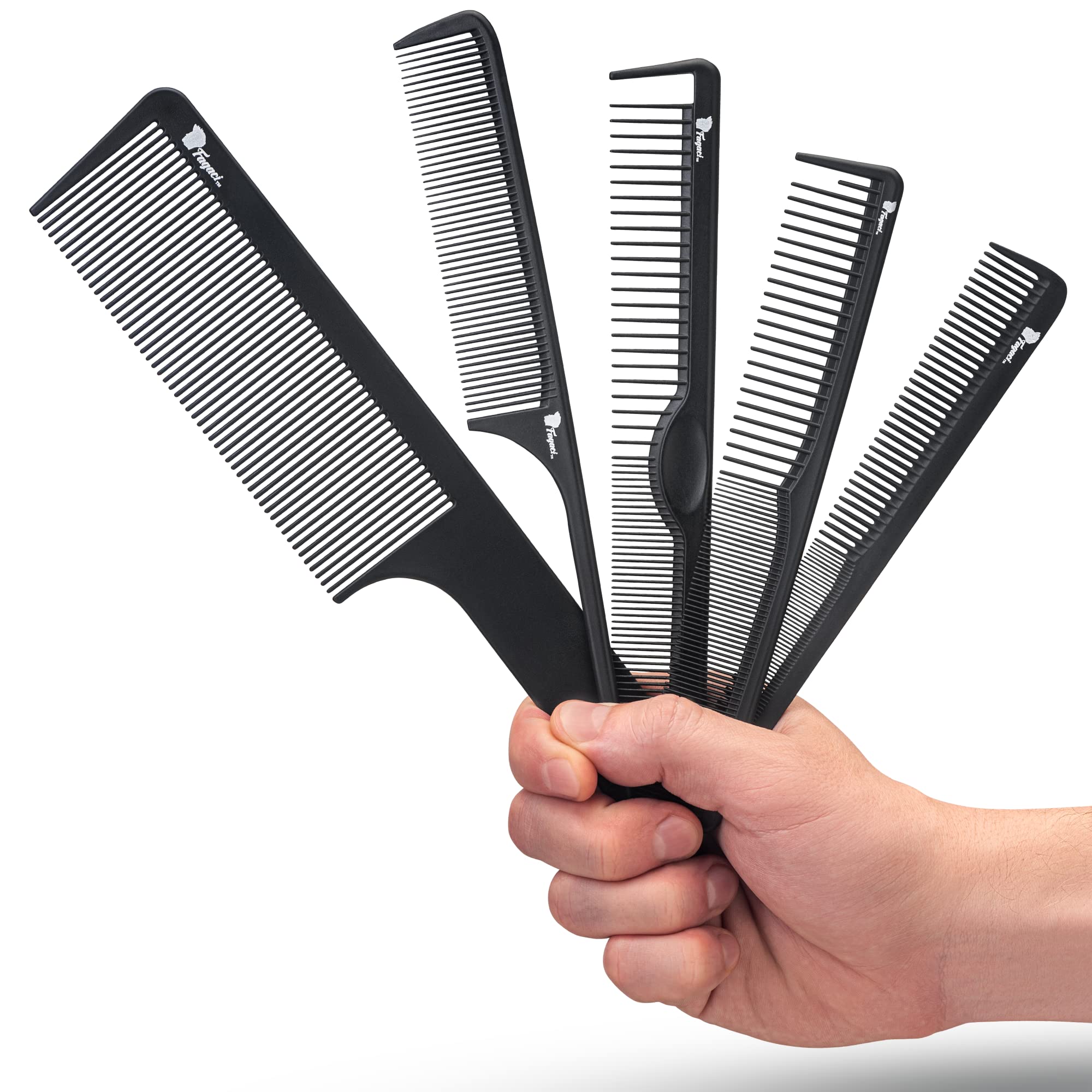 Fagaci 5 Pcs High Carbon Hair Comb for Men - Bend-Proof Styling Comb Set, Heat Resistant Barber Combs Professional, Anti-Static Mens Combs for Hair Stylist, Hair Comb Set for Men - Peines Para Cabello