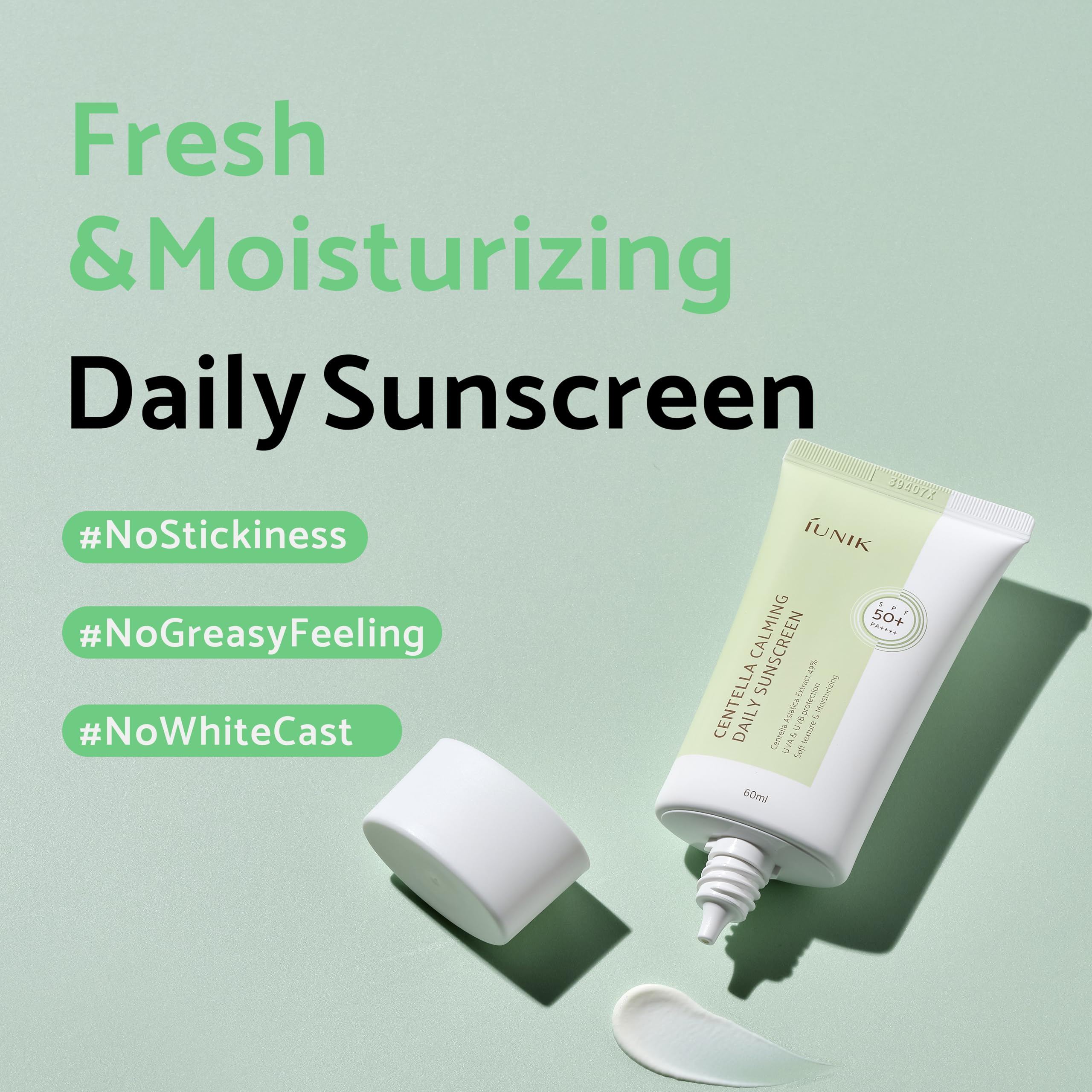 IUNIK Centella Calming Moisture Daily Sunscreen SPF 50+ PA++++ Matte & No White Cast Centella Asiatica Dry Oily Sensitive Vegan Korean Skincare