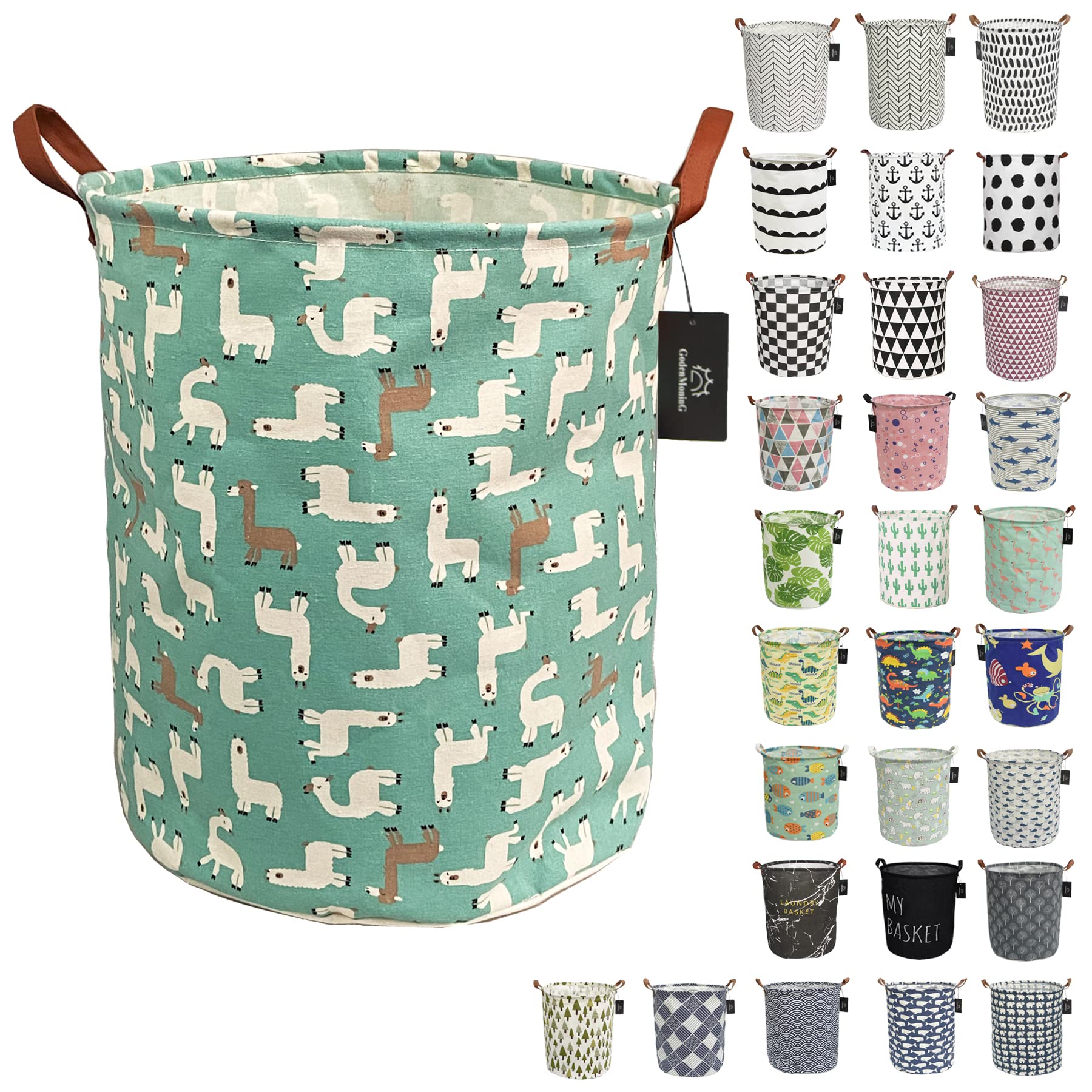 Collapsible Laundry Basket - GodenMoninG 62.8L Large Sized Round Waterproof Storage Bin with Handles,Home Decor,Toy Organizer,Children Nursery Hamper. (Teal Alpaca)