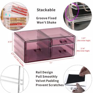 Cq acrylic Purple Stacking Arts and Crafts Organizer Storage With 3 Drawers,4.7" Tall Acrylic Organizer Drawers,Plastic Organization Drawers for Vanity, Undersink, Kitchen Cabinets,Bathroom