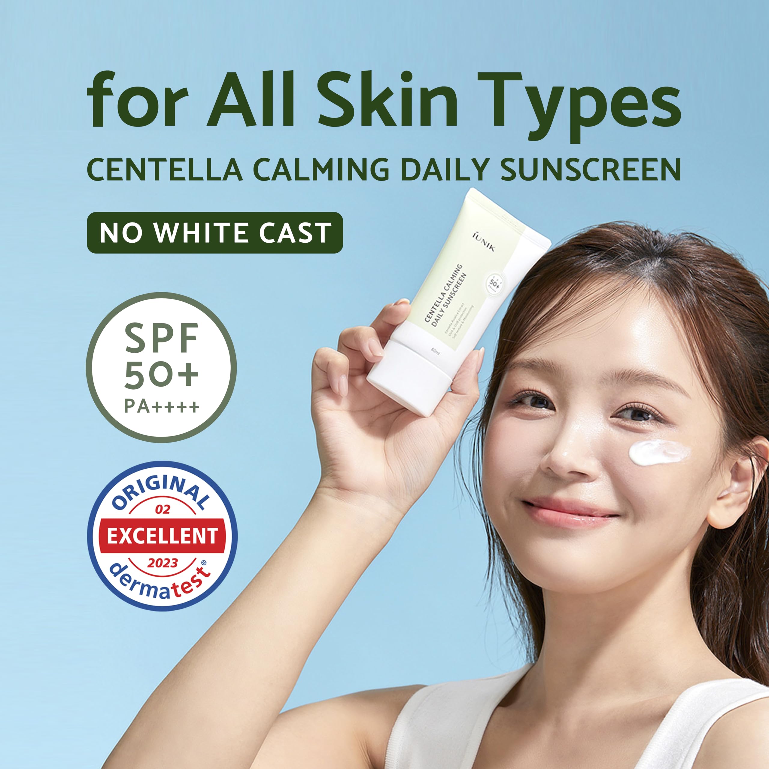 IUNIK Centella Calming Moisture Daily Sunscreen SPF 50+ PA++++ Matte & No White Cast Centella Asiatica Dry Oily Sensitive Vegan Korean Skincare