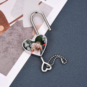 PiercingJ Padlock with Key Personalized Love Heart Lock Customized Photo Engraving Wish Lock for Couple Friends Birthday Christmas Valentine's Day Gift