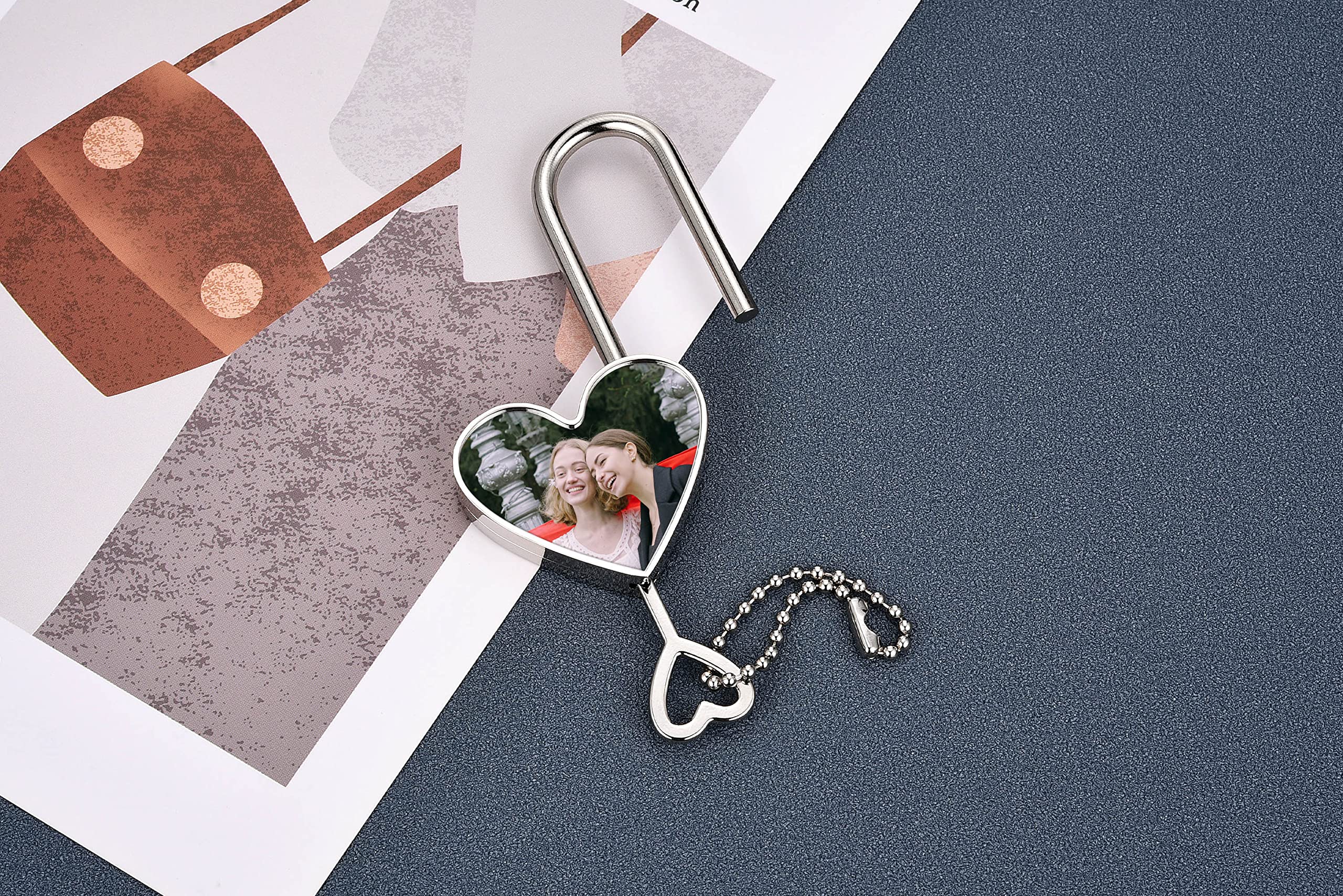 PiercingJ Padlock with Key Personalized Love Heart Lock Customized Photo Engraving Wish Lock for Couple Friends Birthday Christmas Valentine's Day Gift