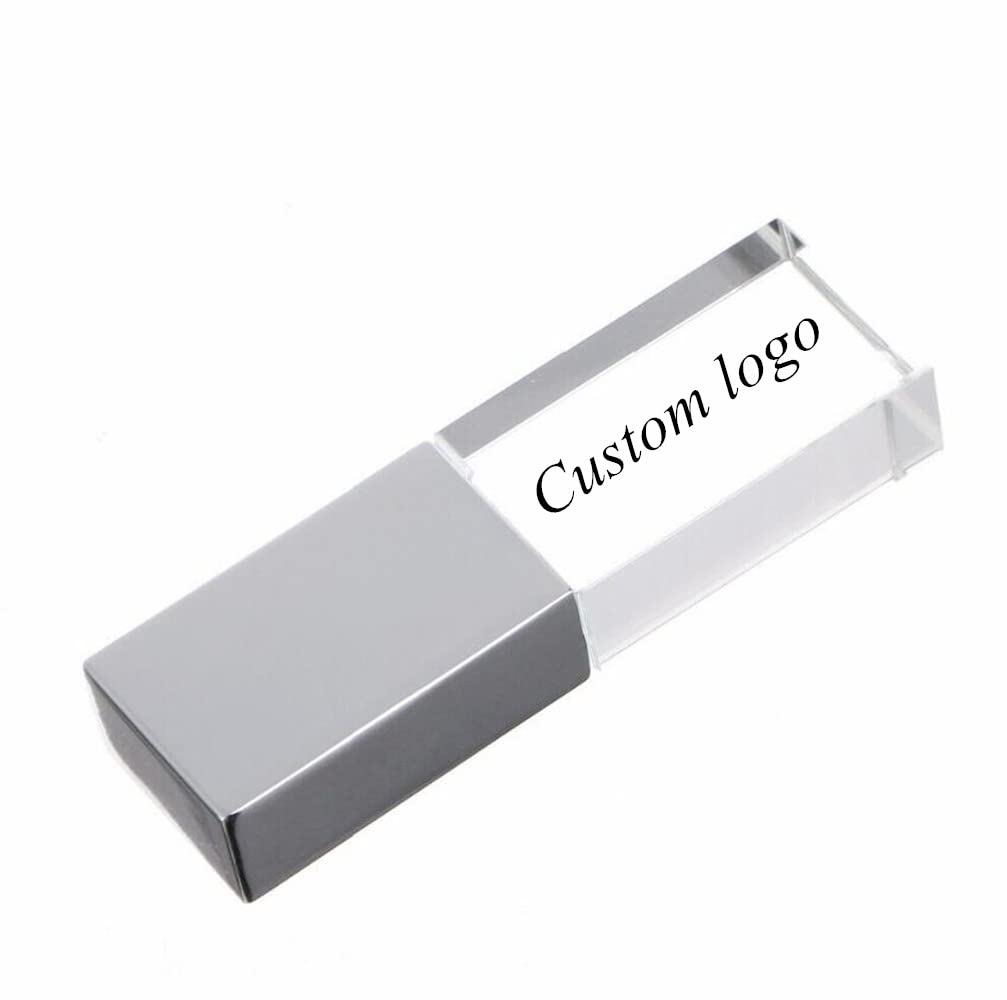 Custom 16GB USB Flash Pen Drive Personalized with Your Logo, Customize Music DJ Gift Logo USB 2.0 Crystal USB Memory Stick Thumb,Engrave Name/Photography/Wedding/Car Logo Gift (16GB Silver)