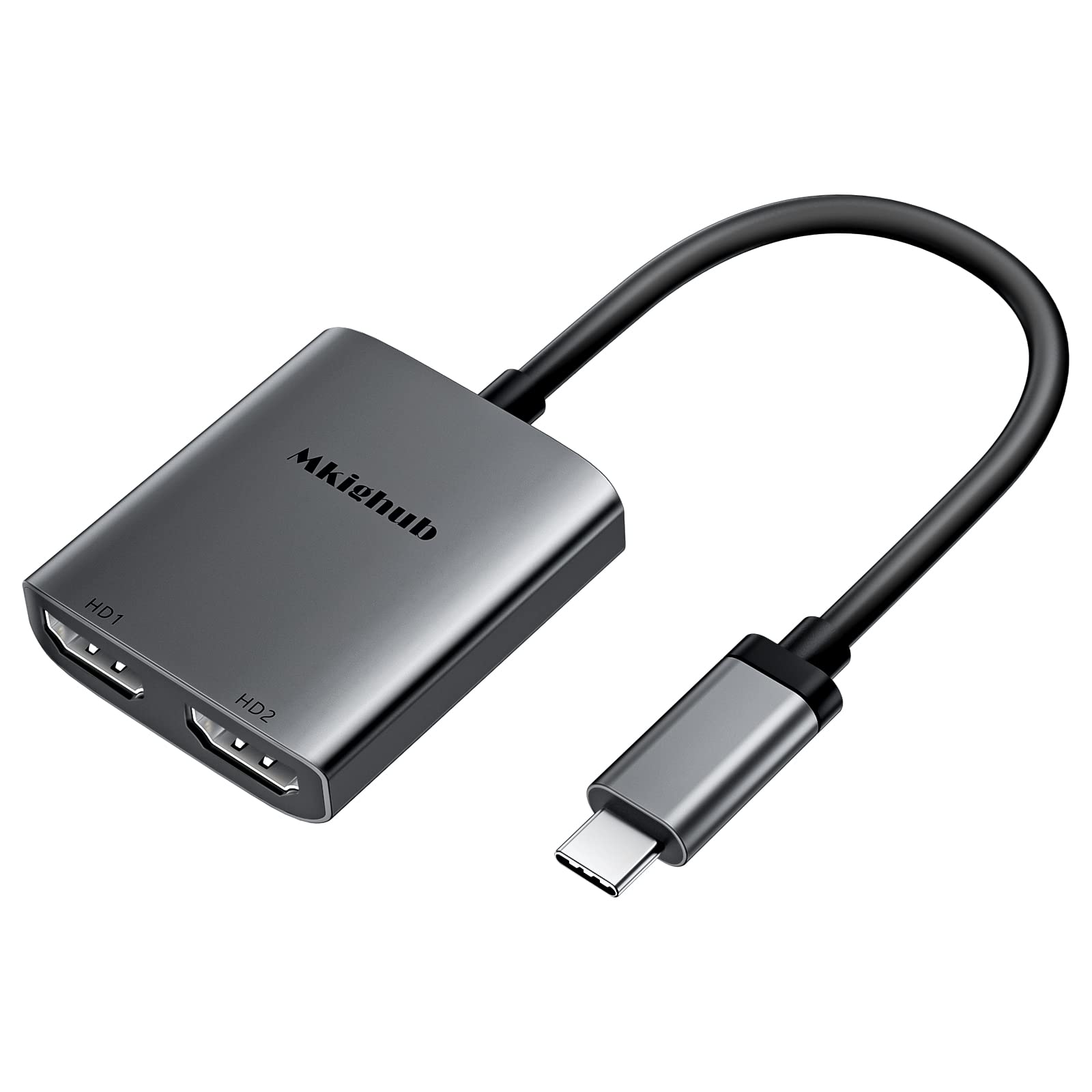 Mkighub USB C to Dual HDMI Adapter 4K 60Hz, Type C (Thunderbolt 3) to HDMI Converter Dual Monitor Adapter Compatible with MacBook Pro Air 2020/2019/2018, Yoga 920, Chromebook Pixel, XPS 13/15, etc