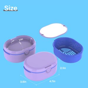 Large Denture Bath Case Cup Box Holder Storage Soak Container， Retainer Case,Mirror Orthodontics Mouth Guard Case,Suitable for Dentures, Partial Dentures, Chews and Removal Tool with Braces（Purple）…