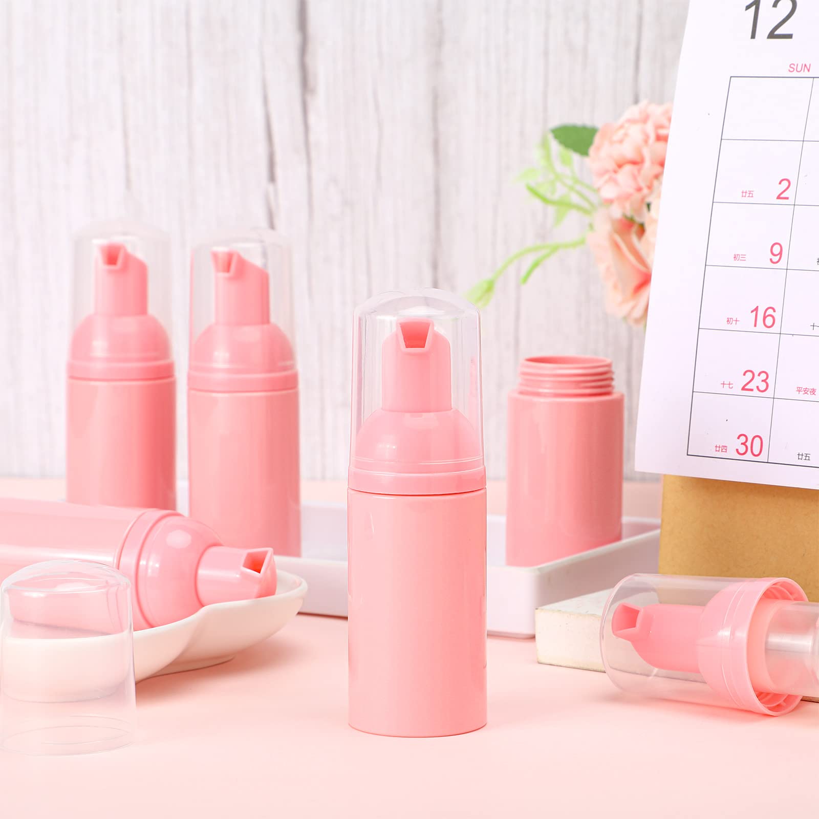 Funtery 24 Pcs Foam Pump Bottles 1 Oz/ 30 ml Travel Soap Bottle Plastic Mini Empty Dispenser Foaming Bottles for Refillable Hand Sanitizer Lash Shampoo Bottles (Pink)