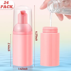 Funtery 24 Pcs Foam Pump Bottles 1 Oz/ 30 ml Travel Soap Bottle Plastic Mini Empty Dispenser Foaming Bottles for Refillable Hand Sanitizer Lash Shampoo Bottles (Pink)