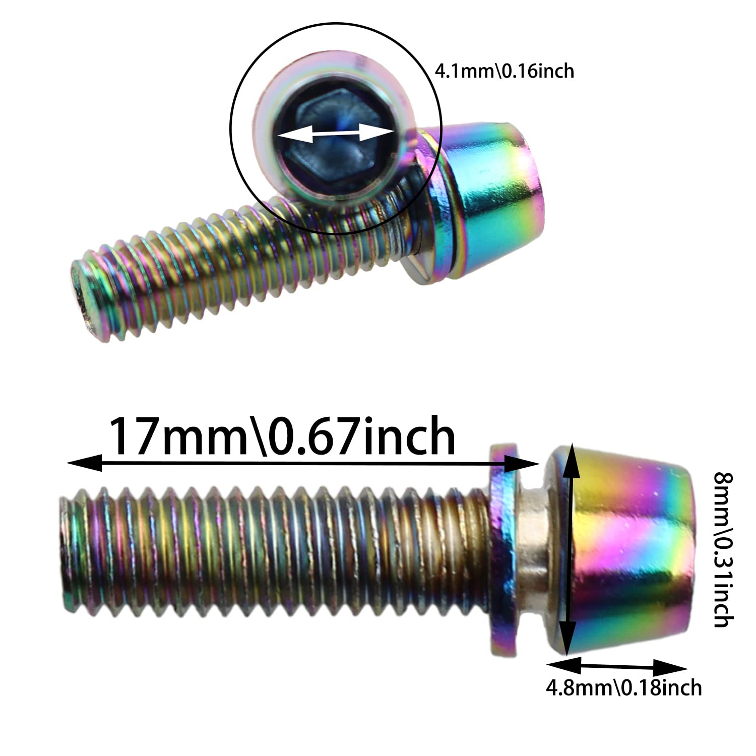 MEETOOT 6pcs M5x18 Tapered Head Bolt with Washer, Colorful Stainless Steel M5 Screw for Bike Bicycle Stems Handlebar