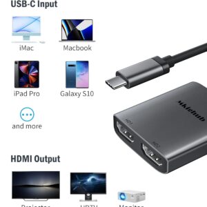 Mkighub USB C to Dual HDMI Adapter 4K 60Hz, Type C (Thunderbolt 3) to HDMI Converter Dual Monitor Adapter Compatible with MacBook Pro Air 2020/2019/2018, Yoga 920, Chromebook Pixel, XPS 13/15, etc