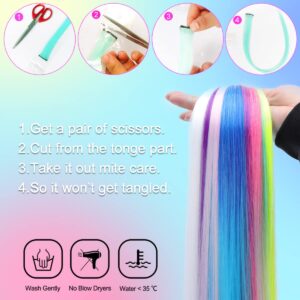 12PCS Colored Green Hair Extensions Party Highlights Colorful Clip in Hair Extensions 22 Inch Straight Synthetic Hairpieces for Women Kids Girls Halloween Christmas Cosplay(Green)