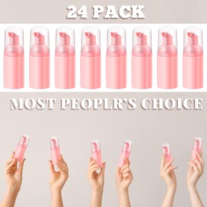 Funtery 24 Pcs Foam Pump Bottles 1 Oz/ 30 ml Travel Soap Bottle Plastic Mini Empty Dispenser Foaming Bottles for Refillable Hand Sanitizer Lash Shampoo Bottles (Pink)