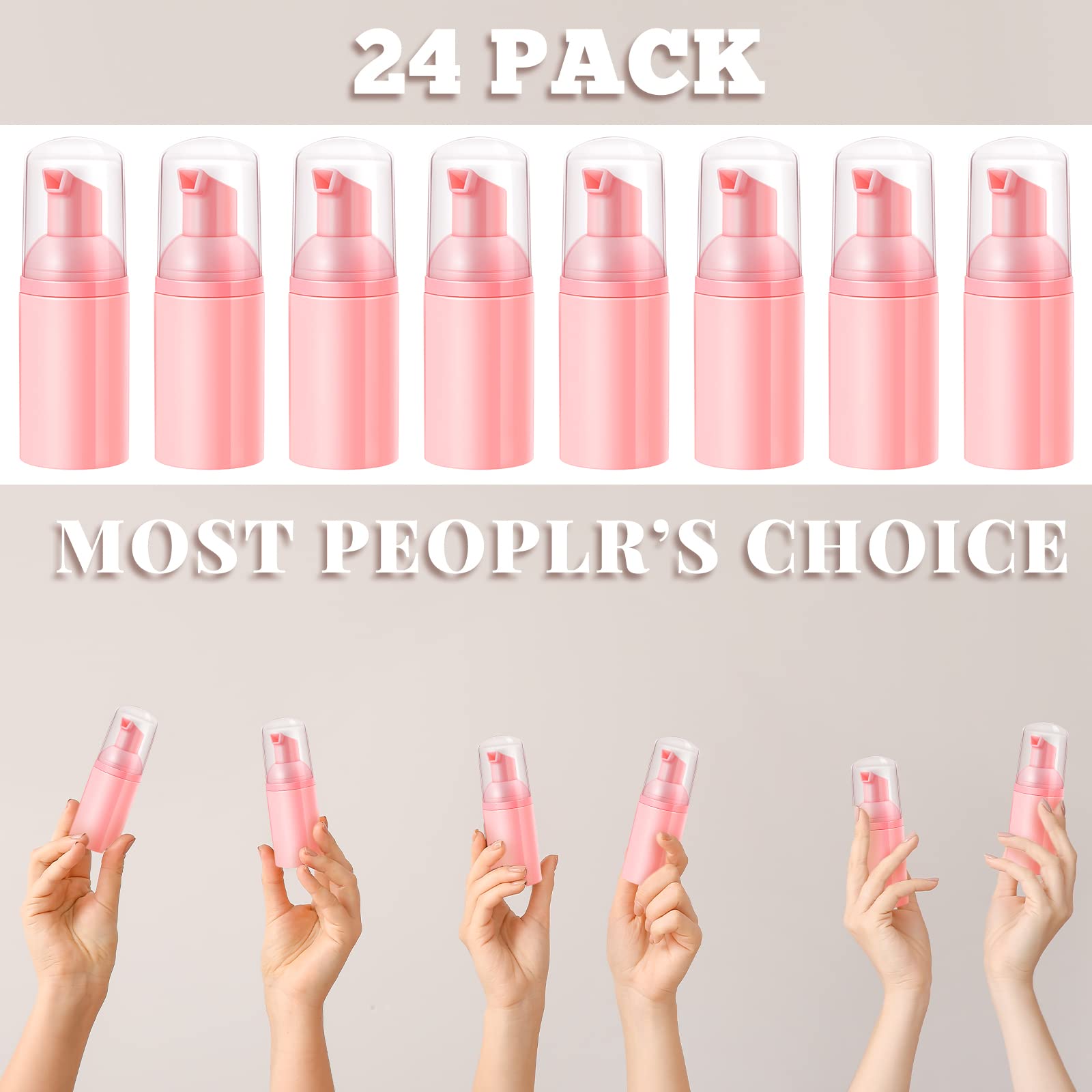 Funtery 24 Pcs Foam Pump Bottles 1 Oz/ 30 ml Travel Soap Bottle Plastic Mini Empty Dispenser Foaming Bottles for Refillable Hand Sanitizer Lash Shampoo Bottles (Pink)