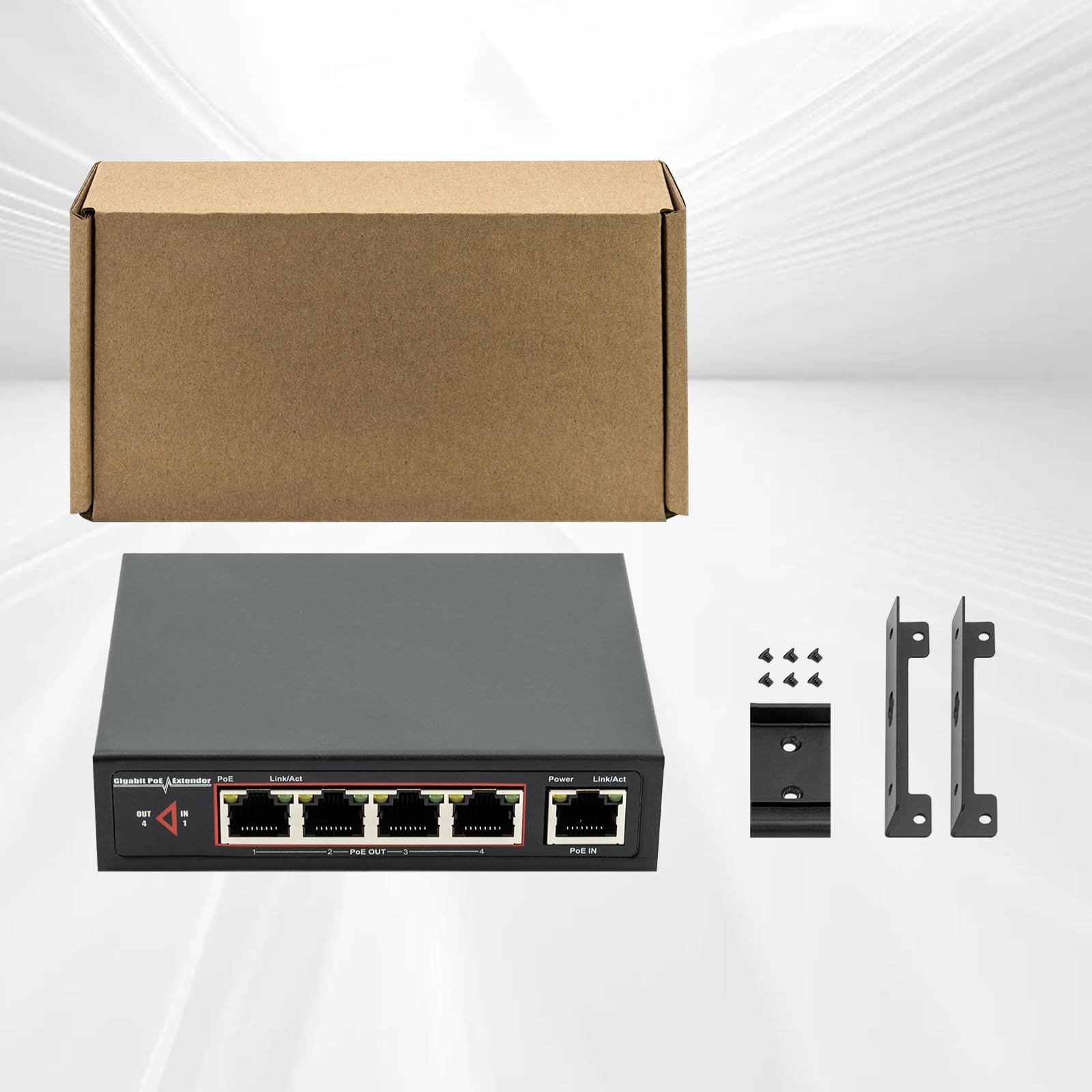 UltraPoE 5 Port Gigabit PoE Extender, 60W 48V Comply with IEEE 802.3af/at/bt, 10/100/1000Mbps,1 in and 4 Out Ethernet PoE++ Passthrough Switch/Splitter/Injector/Amplifier/Booster,Up to 100m(328ft)