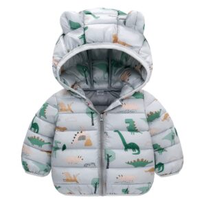 JunNeng Baby Girl Boy Ultralight Winter Hooded Jacket Coat,Kids Toddler Cartoon Puffer Down Outwear (Dinosuar Grey, 9-12 Months)