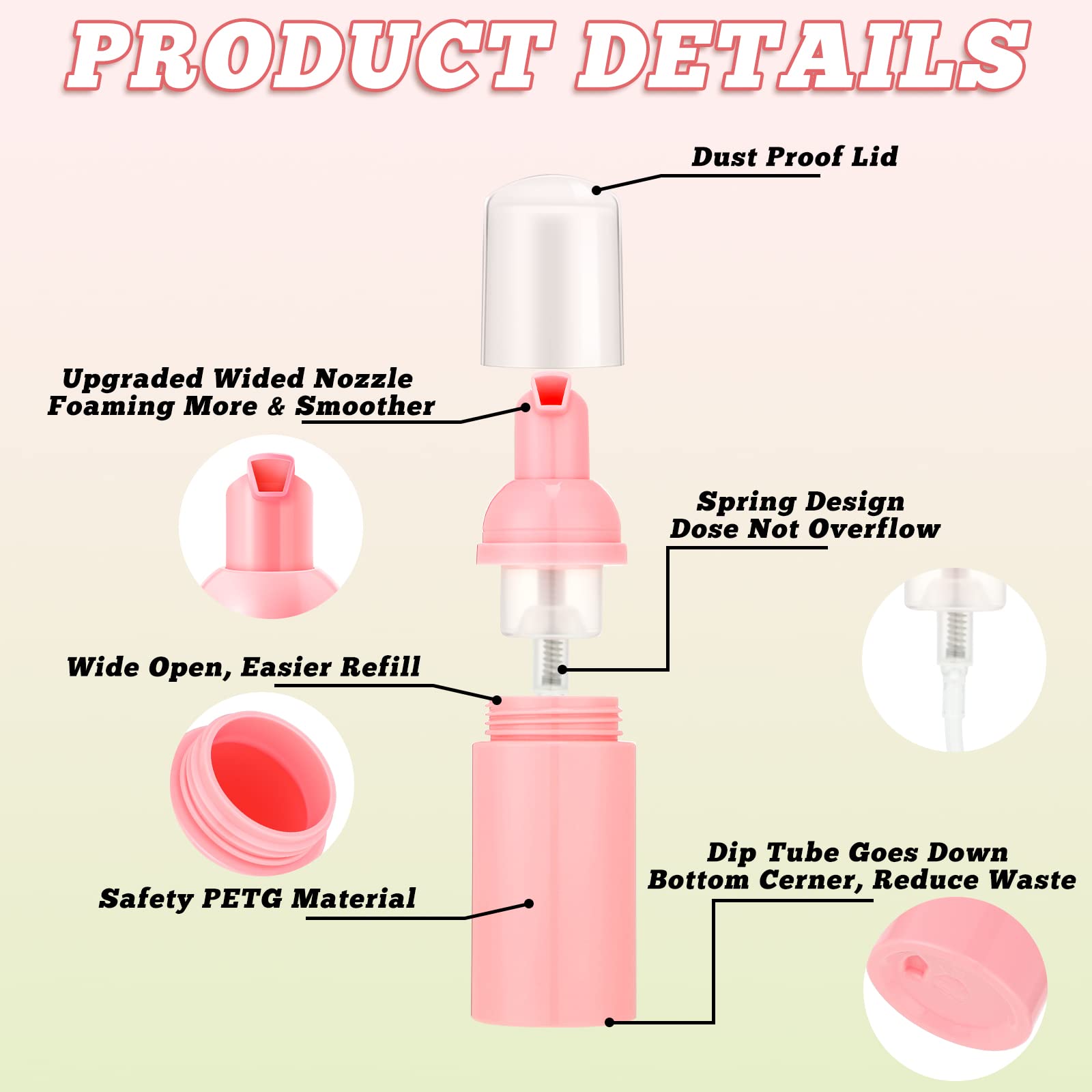 Funtery 24 Pcs Foam Pump Bottles 1 Oz/ 30 ml Travel Soap Bottle Plastic Mini Empty Dispenser Foaming Bottles for Refillable Hand Sanitizer Lash Shampoo Bottles (Pink)