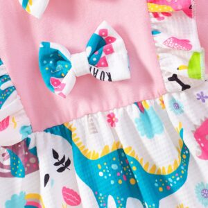 RETSUGO Baby Girl Dinosaurs Casual Splicing Ruffles Bowknot Dresses for Toddler Girls Long Sleeve Party Winter Outfits dinosaurs-1207-3T