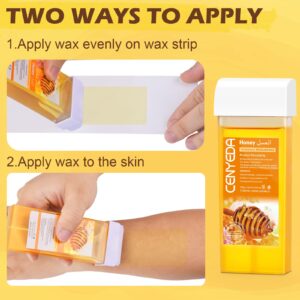 CENYEDA Roll On Wax Kit - Hair Removal Cartridges, 4 Pack Honey Wax Rollers with 50 Strips and 20 After-Wax Treatment Wipes