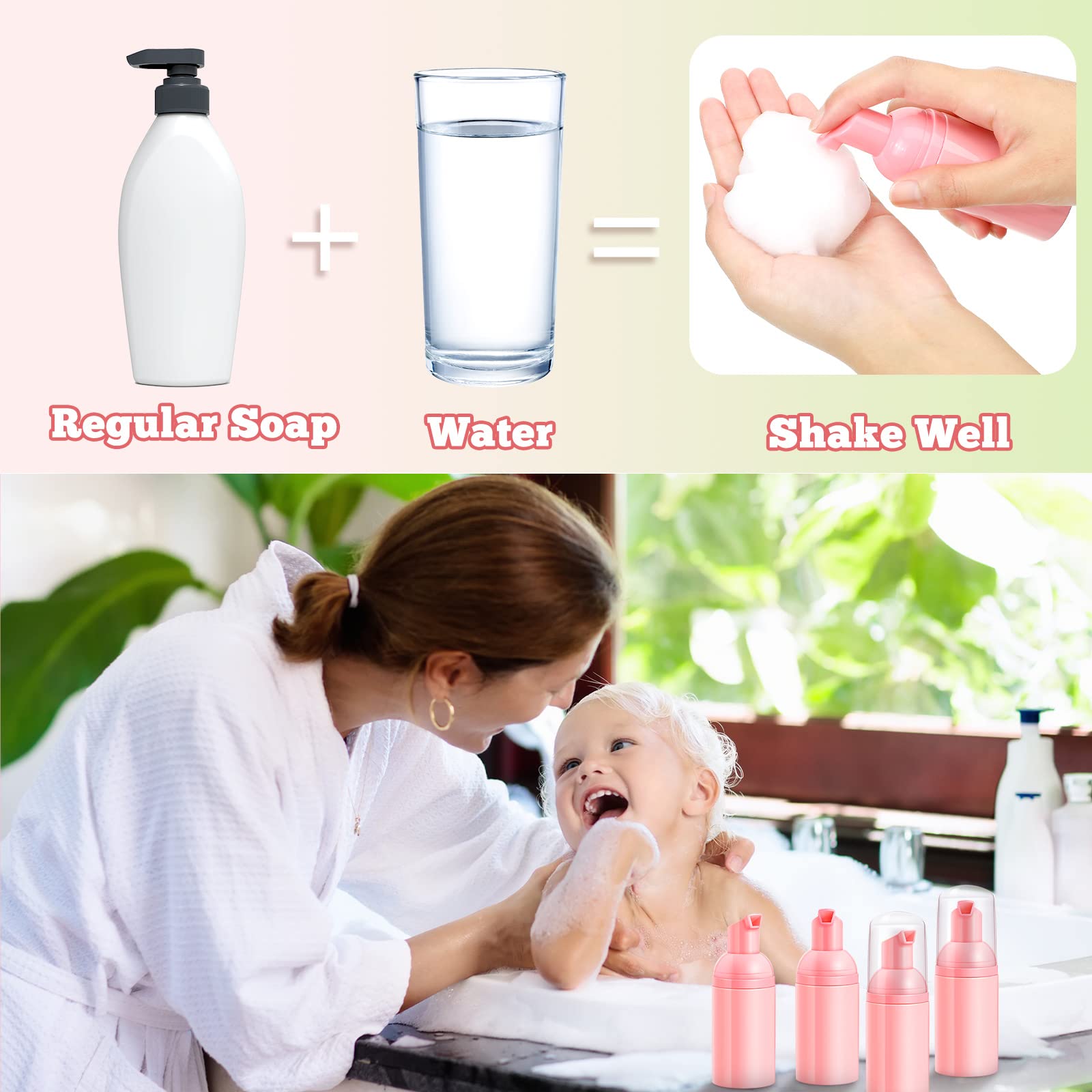 Funtery 24 Pcs Foam Pump Bottles 1 Oz/ 30 ml Travel Soap Bottle Plastic Mini Empty Dispenser Foaming Bottles for Refillable Hand Sanitizer Lash Shampoo Bottles (Pink)