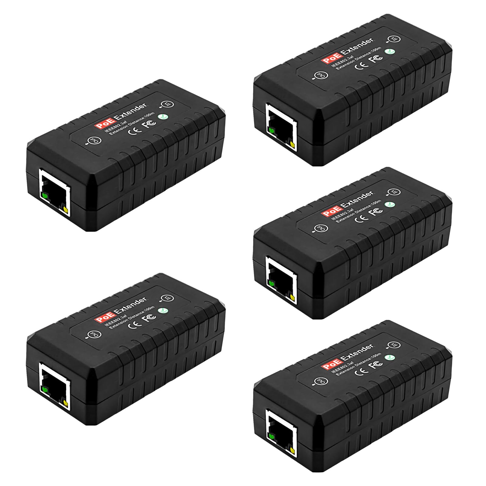 CENTROPOWER 5-Piece PoE Extender,1 Channel Ethernet Extender/Switch, PoE Repeater,PoE Amplifier, PoE Booster,10/100Mbps, Comply with IEEE 802.3af, Daisy Chain 3 PoE in Series up to 400 Meters