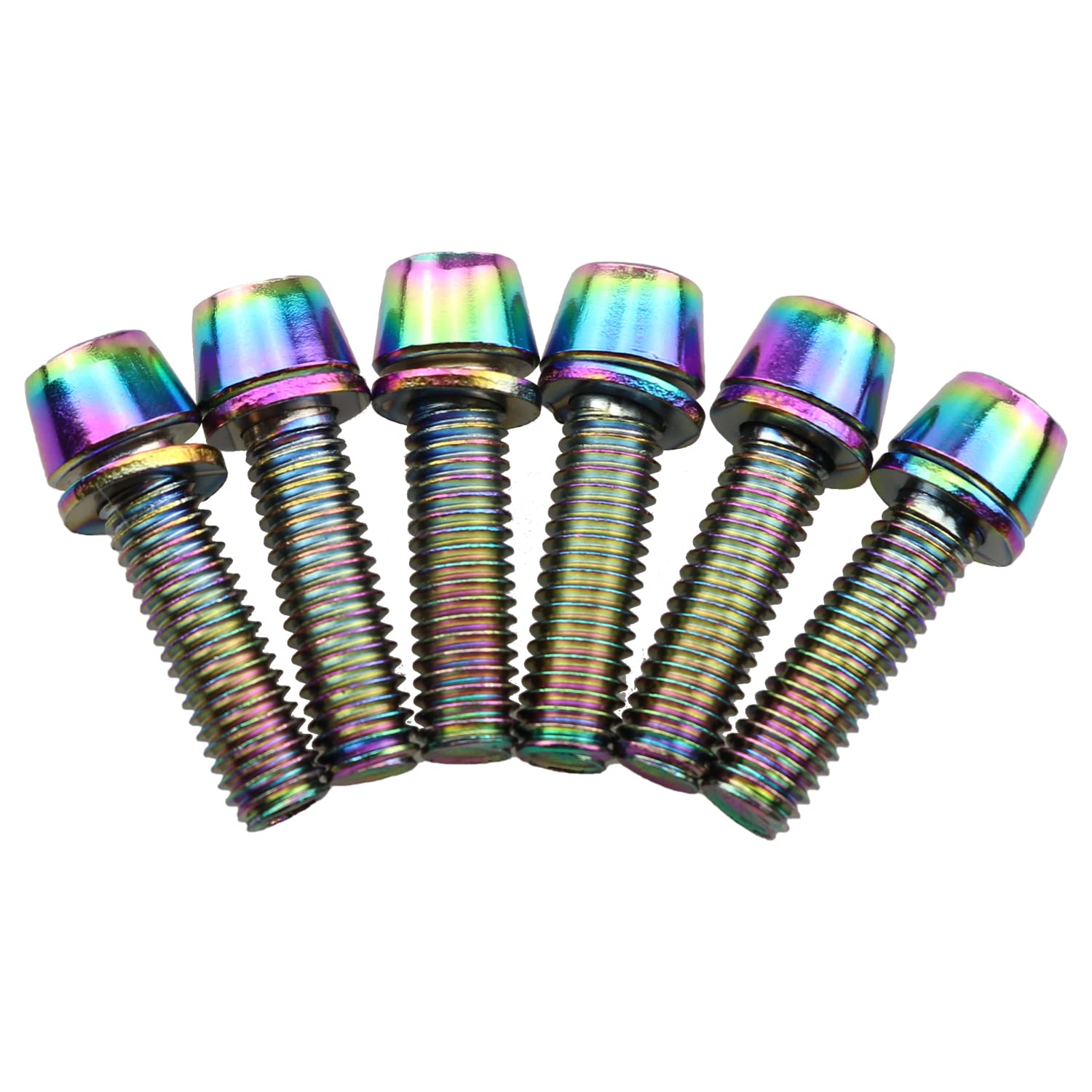 MEETOOT 6pcs M5x18 Tapered Head Bolt with Washer, Colorful Stainless Steel M5 Screw for Bike Bicycle Stems Handlebar