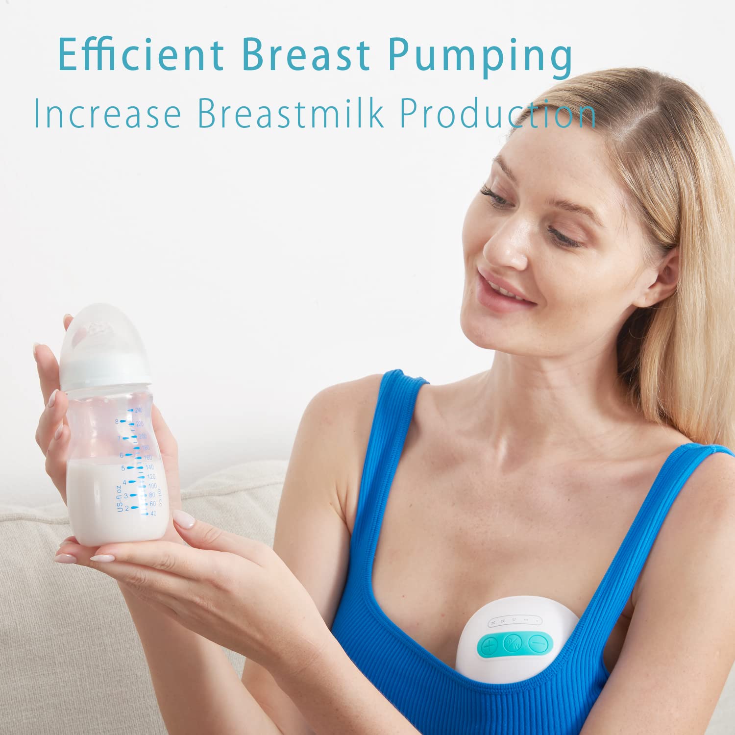 Wearable Breast Pump, Electric Hands Free Breast Pump with 2 Mode&5 Levels, Portable Breastfeeding Pump, with Massage and Pumping Mode Painless Low Noise with Milk Bags White - Double