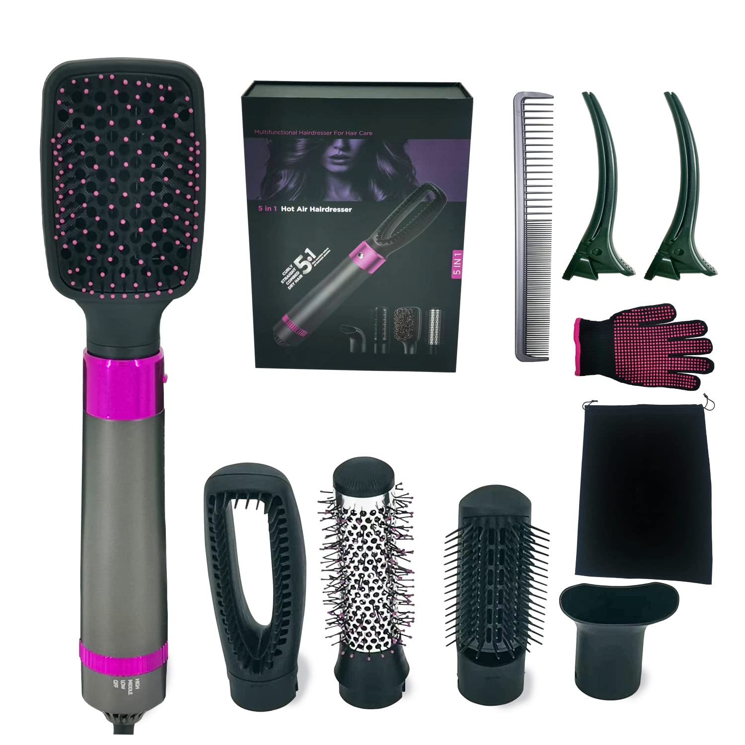 Blow Dryer Brush Swift Styler,Hair Dryer Brush Set 5 in 1,Hair Dryer Brush Blow Dryer Brush in one, Iron Brush Blow Dryer， Blow Dryer with Comb，hot Comb, Round Brush for Blow Drying,Hot Air Brush