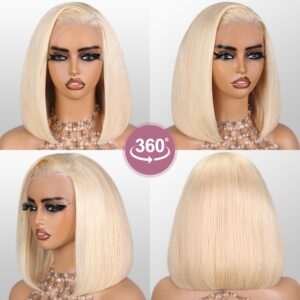 SUPERLOOK Blonde Bob Wig Human Hair 613 Lace Front Wig Human Hair 13X4 lace Front Bob Wig Human Hair Pre Plucked With Baby Hair 210% Density 613 Short Bob Wigs Human Hair for Women 10inch