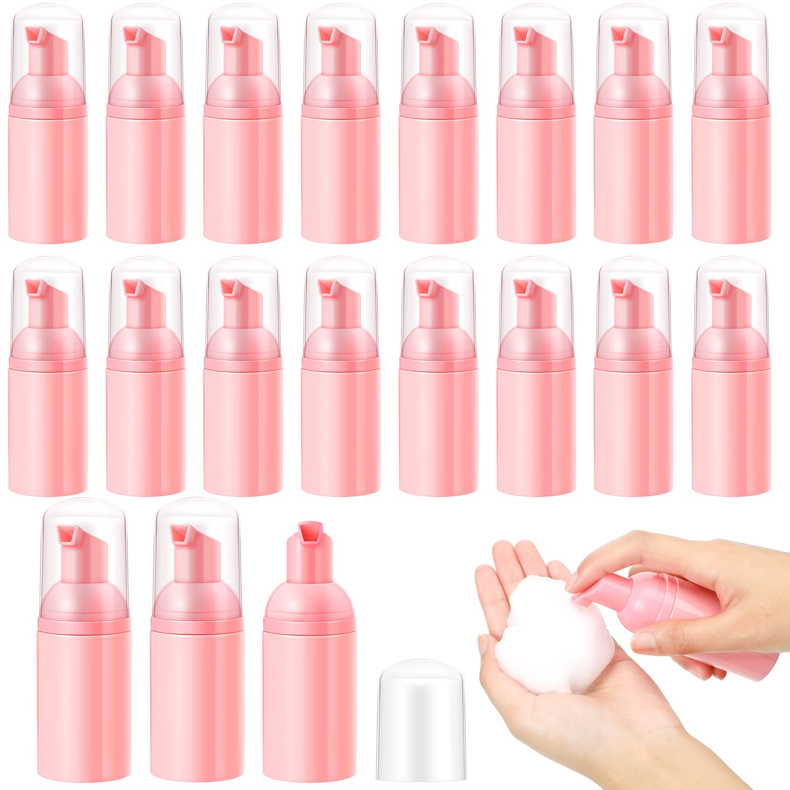 Funtery 24 Pcs Foam Pump Bottles 1 Oz/ 30 ml Travel Soap Bottle Plastic Mini Empty Dispenser Foaming Bottles for Refillable Hand Sanitizer Lash Shampoo Bottles (Pink)