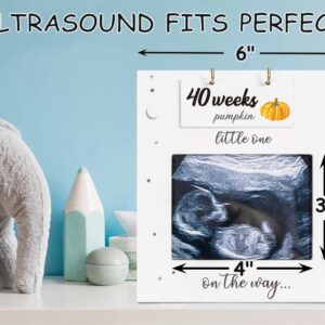 Ultrasound picture Frame, Sonogram Picture Frame with Belly Bump Fruit and Vegetable Signs, Expecting Parents to be Unique Gifts for Pregnant Women, Pregnancy Milestone to Track Baby Grow, White