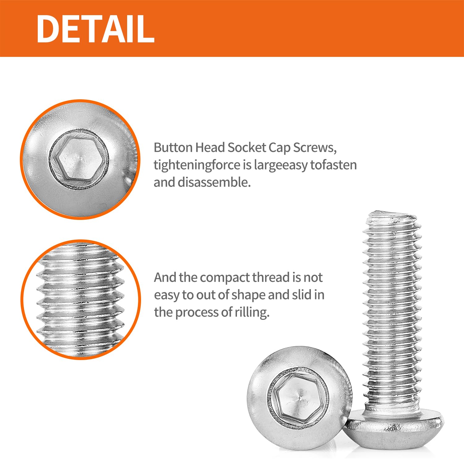 M5-0.8 x 50mm Button Head Socket Cap Screws Bolts 304 Stainless Steel Metric Machine, Allen Hex Drive, Bright Finish Fully Threaded 25PCS