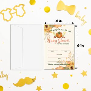 Baby Shower Cards Kit,Happy Fall Thanksgiving Day Set of 25 Baby Shower Invitations with Envelopes, Book Request Cards for Baby Shower,Autumn Pumpkin Baby Shower Party Favor Decoration(02)