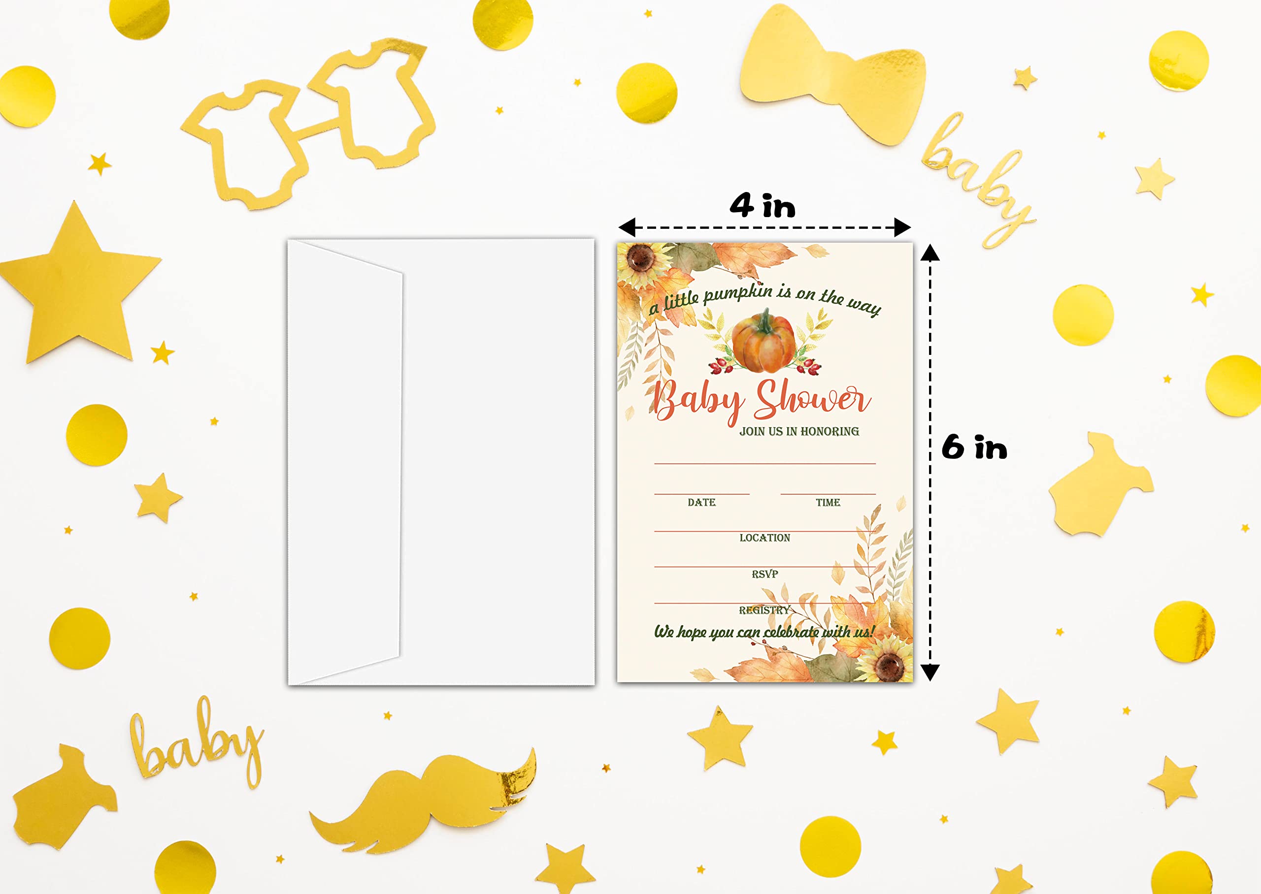 Baby Shower Cards Kit,Happy Fall Thanksgiving Day Set of 25 Baby Shower Invitations with Envelopes, Book Request Cards for Baby Shower,Autumn Pumpkin Baby Shower Party Favor Decoration(02)