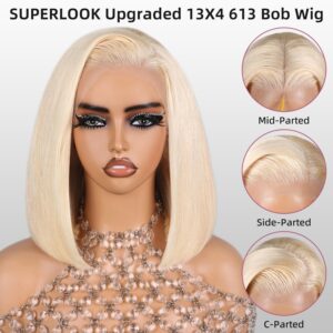 SUPERLOOK Blonde Bob Wig Human Hair 613 Lace Front Wig Human Hair 13X4 lace Front Bob Wig Human Hair Pre Plucked With Baby Hair 210% Density 613 Short Bob Wigs Human Hair for Women 10inch