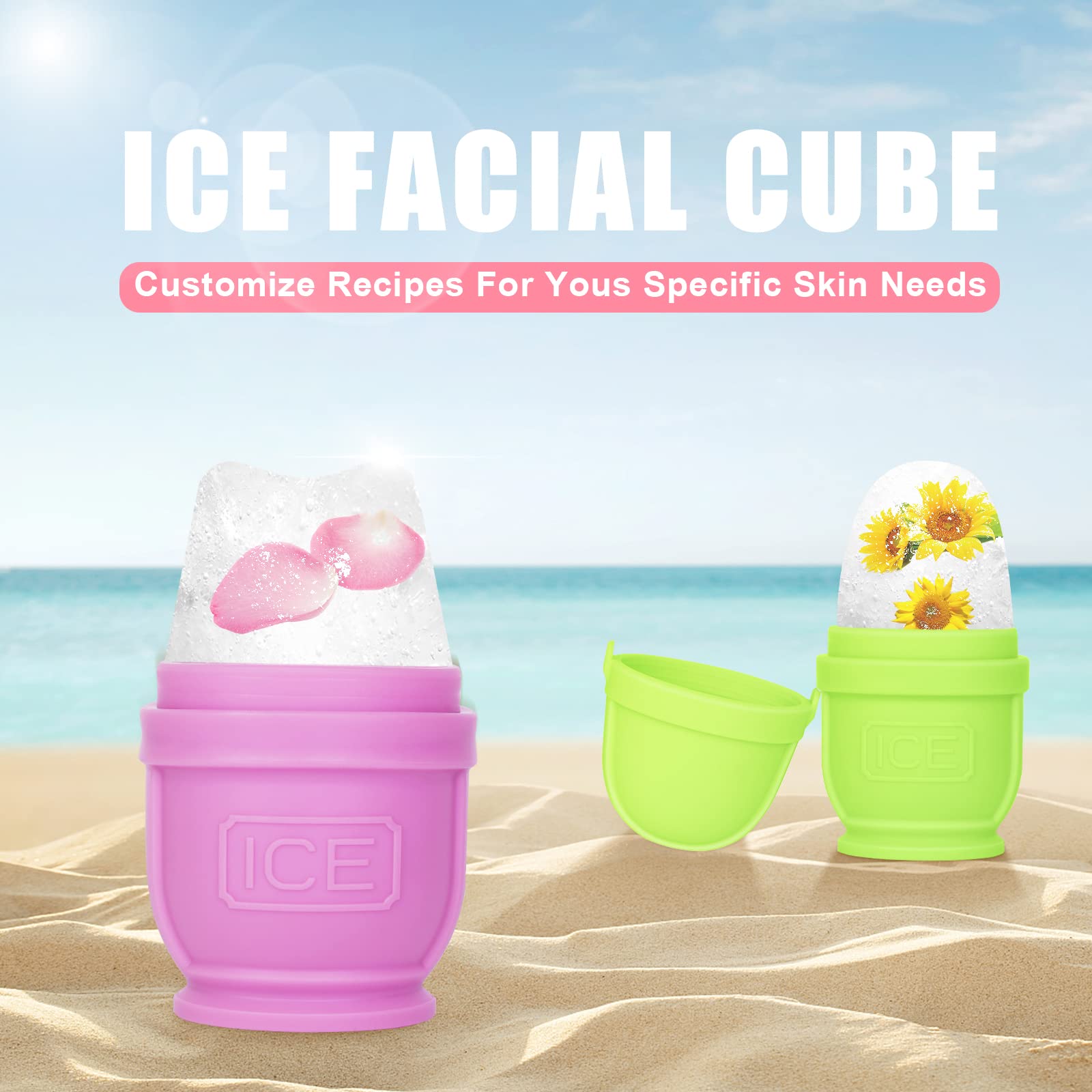 BFASU 2 packs ice roller for face and body parts. Massage, facial beauty ice roller skin care tools(green+purple)