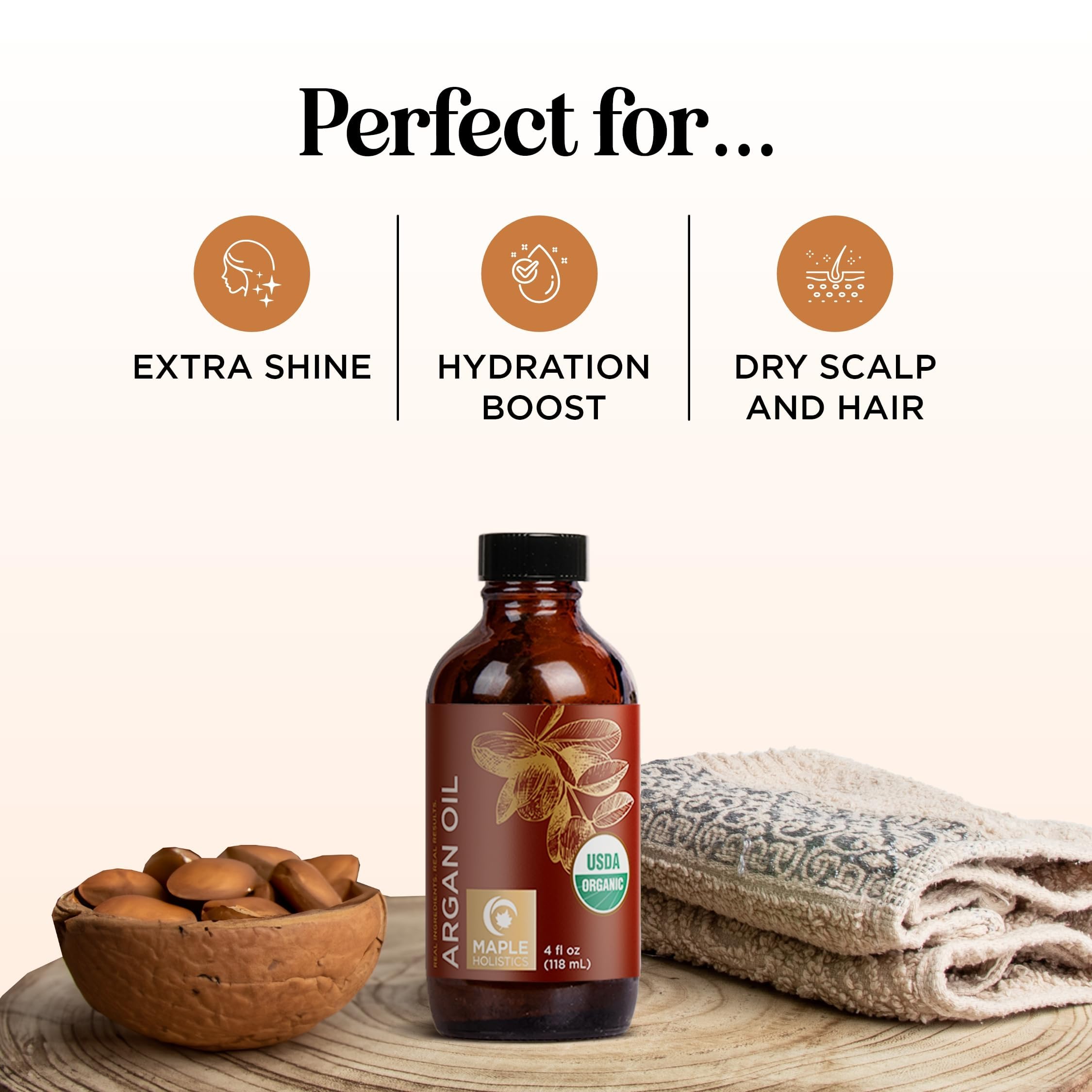 Certified Organic Argan Oil of Morocco - Organic Argan Oil for Hair Skin and Nails Cold Pressed and Unrefined - Organic Argan Oil for Face and Body Care and Organic Hair Oil for Dry Damaged Hair