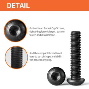 M5-0.8 x 30mm Button Head Socket Cap Screws Bolts 10.9 Grade Alloy Steel Metric, Black Oxide Finish, Machine Fully Threaded, Allen Hex Drive, 50PCS