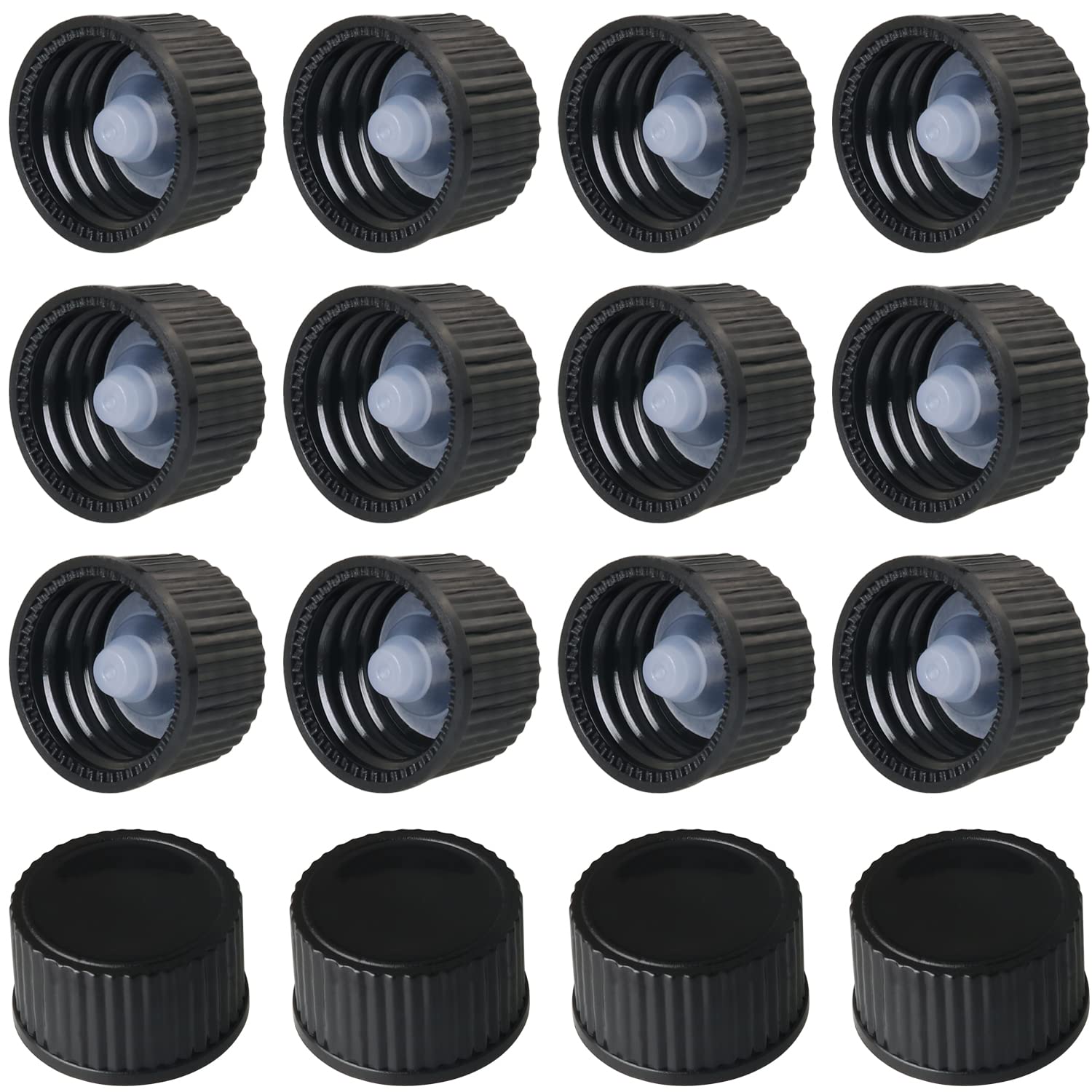 MEETOOT 16pcs Phenolic Resin Cover 18mm Black Poly Seal Screw Caps for Daily Chemicals, Food, Cosmetics Bottles